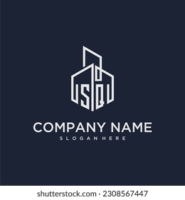 SQ initial monogram logo for real estate with building style