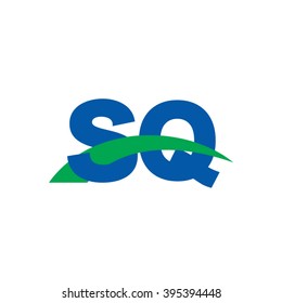 SQ initial overlapping swoosh letter logo blue green