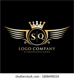 SQ Letter Initial with Royal Wing Logo Template.