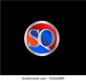 SQ Letter logo Design in a circle. Blue Red and silver colored
