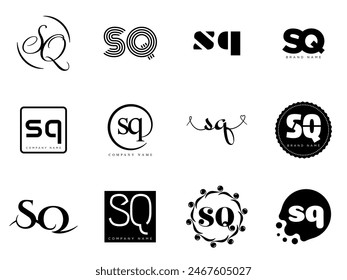 SQ logo company template. Letter s and q logotype. Set different classic serif lettering and modern bold text with design elements. Initial font typography. Collection trendy business identity.