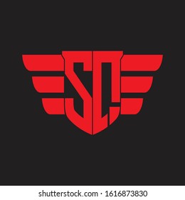 SQ Logo monogram with emblem and wings element design template on red colors