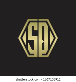SQ Logo-Monogramm mit hexagonaler, abgerundeter Design-Vorlage mit goldener Farbe