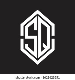 SQ Logo monogram with hexagon shape and outline slice style with black and white