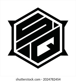 SQ Logo monogram with hexagon and sharp shape design template