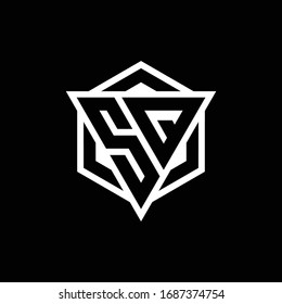 Monograma SQ con forma de triángulo y hexágono aislado en colores dorados y blancos