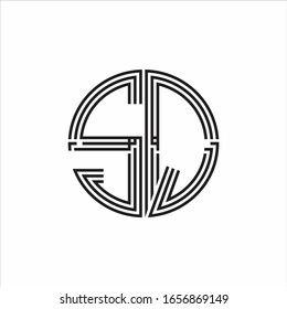 SQ Logo monogram triple ribbon style line design template isolated on white background