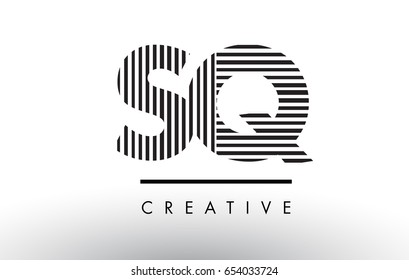 SQ S Q Black and White Letter Logo Design with Vertical and Horizontal Lines.