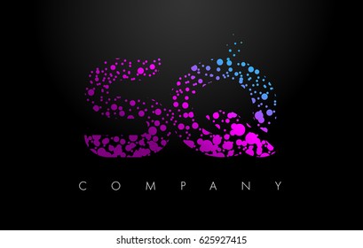 SQ S Q Letter Logo with Purple Blue Particles and Bubble Dots Design Vector.