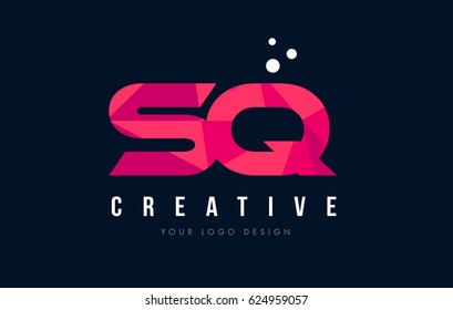 SQ S Q Purple Letter Logo Design with Low Poly Pink Triangles Concept