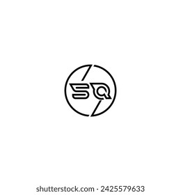 SQ simple outline concept logo and circle of initial design black and white background