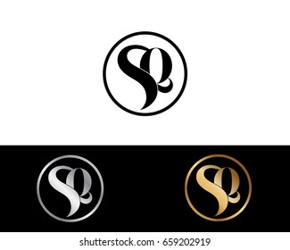 Sq text gold black silver modern creative alphabet letter logo design vector icon