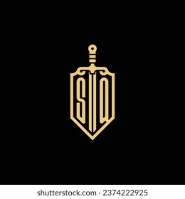SQ vintage shield and sword initial logo in high quality professional design that will print well across any print media