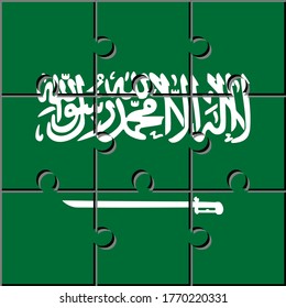 sqaure icon with saudi arabia made with jigsaw puzzle pieces