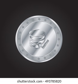 SQL Database Checked Embossed Realistic Silver / Platinum Coin Precious Icon / Logo Design