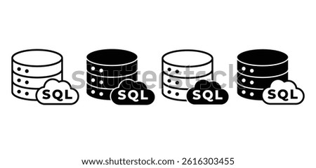 SQL Database Icon Black and White Color Vector Design Illustration