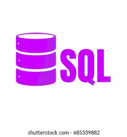 SQL Database Icon Logo Design UI or UX App. Purple inscription with shadow