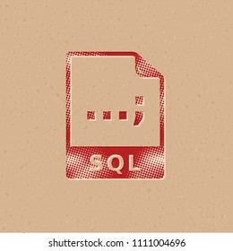 SQL File format icon in halftone style. Grunge background vector illustration.