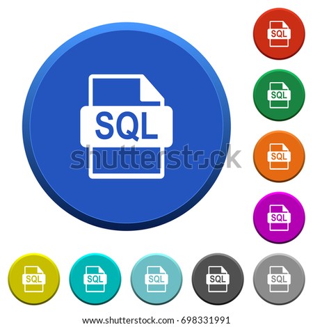 SQL file format round color beveled buttons with smooth surfaces and flat white icons