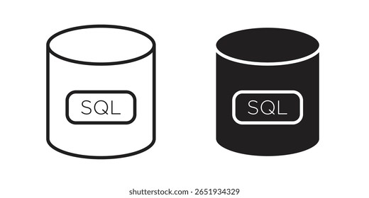 SQL icon. Flat and stroke versions. Graphic elements.