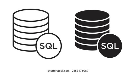 Ícone SQL, sinal de vetor de contorno, pictograma de estilo linear e sólido isolado no branco.