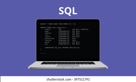 Sql Syntax Programming Illustration With Laptop And Code Program