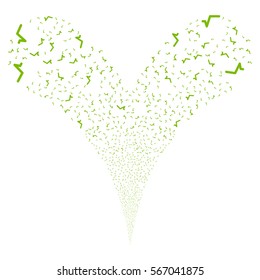 Sqrt fireworks stream. Vector illustration style is flat eco green iconic symbols on a white background. Object double fountain made from random pictographs.