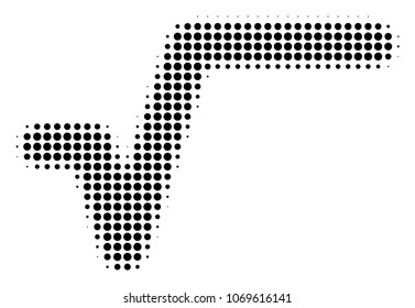 Sqrt halftone vector pictogram. Illustration style is dotted iconic Sqrt icon symbol on a white background. Halftone pattern is circle points.