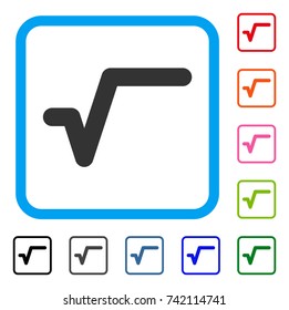 Sqrt icon. Flat grey pictogram symbol inside a light blue rounded rectangle. Black, gray, green, blue, red, orange color variants of Sqrt vector. Designed for web and application UI.