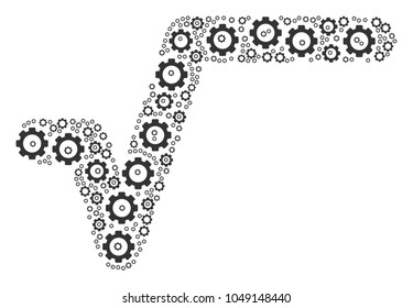 Sqrt mosaic of cogs. Vector gearwheel pictograms are organized into sqrt composition.