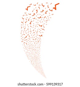 Sqrt random fireworks stream. Vector illustration style is flat orange iconic symbols on a white background. Object fountain made from scattered pictographs.