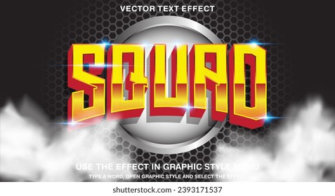 Squad 3d editable text effect template with cloudy Background