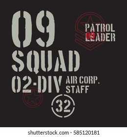 Squad air force  military typography, tee shirt graphics, vectors