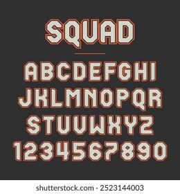 Squad font. Vintage sport font in american style for football, baseball or basketball logos and t-shirt.	