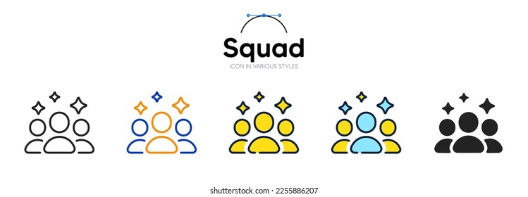 Squad line icon in different styles. Bicolor outline stroke style. Team people symbol for web ui, mobile application. Social community group. Squad people, friends and teamwork. Vector