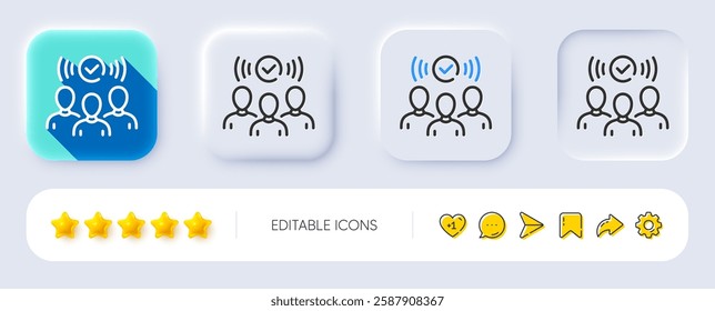 Squad line icon. Neumorphic, Flat shadow, 3d buttons. Team work sign. Community group symbol. Line squad icon. Social media icons. Vector