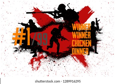 Squad militarys.  Slogan - Winner winner chicken dinner. Vector illustration grunge style