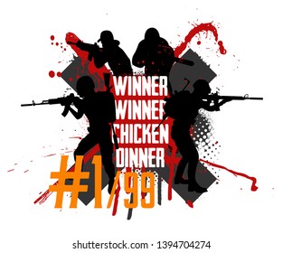 Squad militarys. Slogan - Winner winner chicken dinner. Vector illustration grunge style