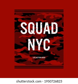 squad nyc, elegante eslogan tipográfico. Diseño abstracto con el camuflaje y el estilo de las líneas. Camiseta de impresión vectorial, tipografía, afiche.
