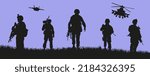 Squad soldier silhouette vector, warrior at war. Silhouette of the military with weapons during training.