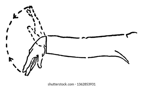 Squad swing the hand up and down from the wrist, vintage line drawing or engraving illustration.