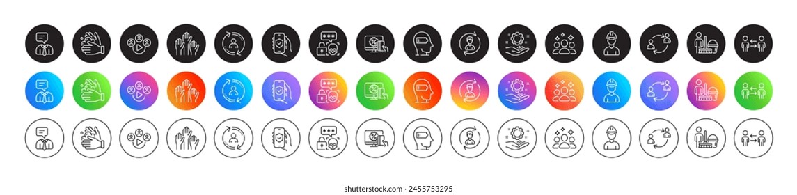 Squad, User communication and Voting hands line icons. Round icon gradient buttons. Pack of Online shopping, Teamwork business, Employee hand icon. Vector