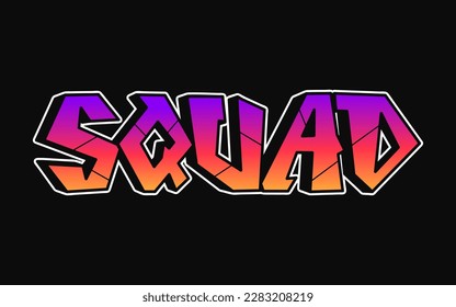 Squad word trippy psychedelic graffiti style letters.Vector hand drawn doodle cartoon logo Squad illustration. Funny cool trippy letters, fashion, graffiti style print for t-shirt, poster