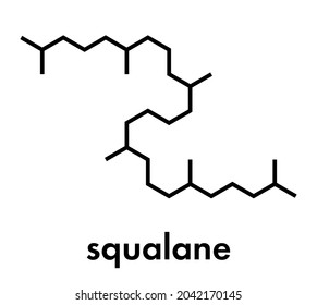 Molécula de esqualano. Compuesto saturado, derivado del escualeno. Se utiliza en cosméticos como emoliente y hidratante. Fórmula esquelética.