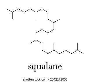 Molécula de esqualano. Compuesto saturado, derivado del escualeno. Se utiliza en cosméticos como emoliente y hidratante. Fórmula esquelética.