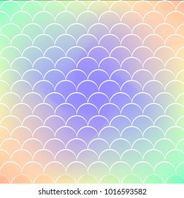 Squama on trendy gradient background. Square backdrop with squama ornament. Bright color transitions. Mermaid tail banner and invitation. Underwater and sea pattern. Warm peachy colors.