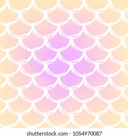 Squama on trendy gradient background. Square backdrop with squama ornament. Bright color transitions. Mermaid tail banner and invitation. Underwater and sea pattern. Warm peachy colors.