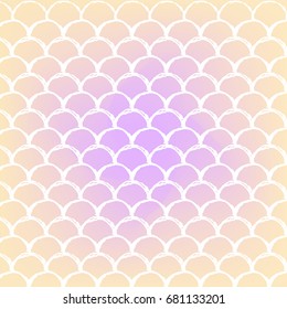 Squama on trendy gradient background. Square backdrop with squama ornament. Bright color transitions. Mermaid tail banner and invitation. Underwater and sea pattern. Warm peachy colors.