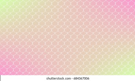 Squama on trendy gradient background. Horizontal backdrop with squama ornament. Bright color transitions. Mermaid tail banner and invitation. Underwater sea pattern. Warm peachy colors.