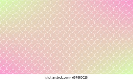 Squama on trendy gradient background. Horizontal backdrop with squama ornament. Bright color transitions. Mermaid tail banner and invitation. Underwater sea pattern. Warm peachy colors.